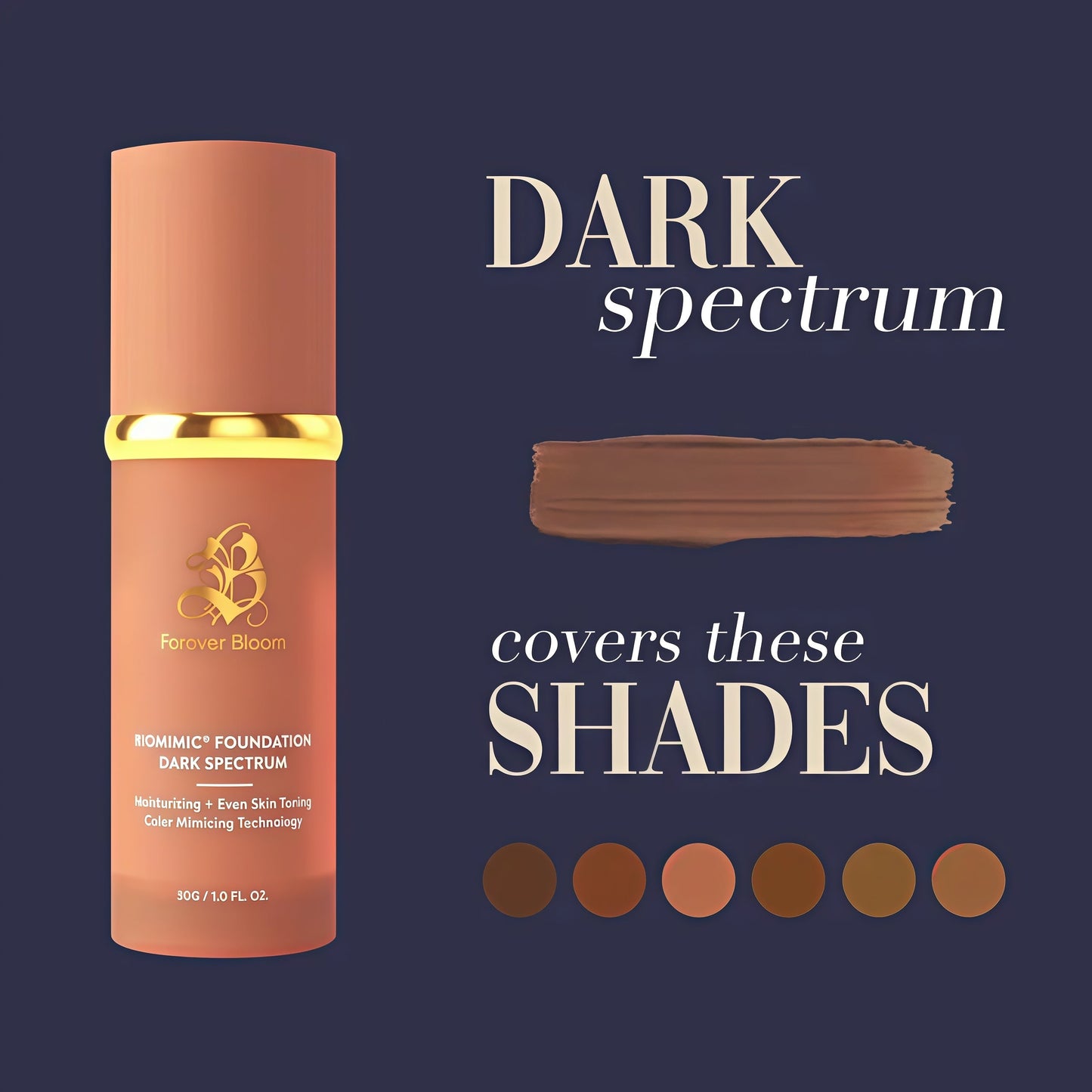 Forever Bloom Biomimic Dark Spectrum Foundation – Full Coverage, Long-Wear, Non-Comedogenic Makeup – No Oxidation or Caking – Lightweight, Flawless Finish for Deep Skin Tones